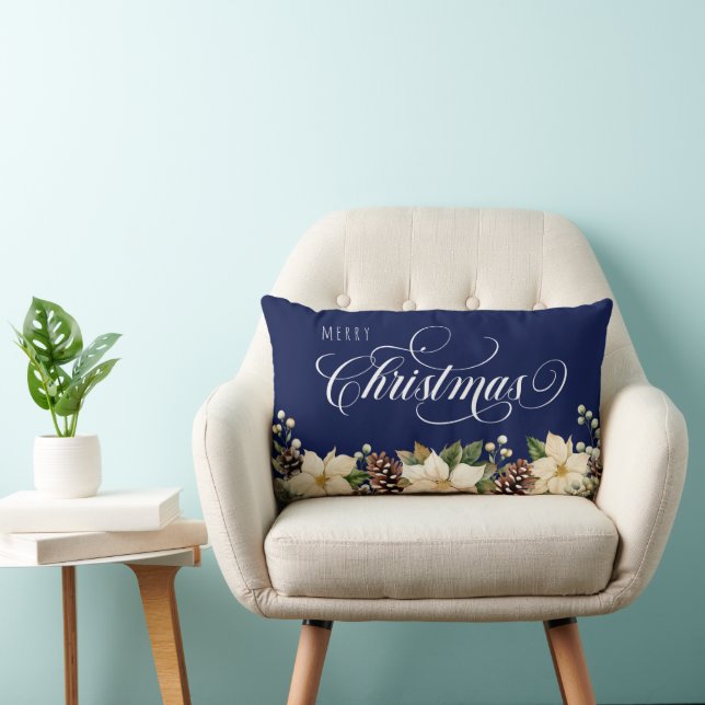 Vit jul Poinsettia Lumbarkudde (Stol)