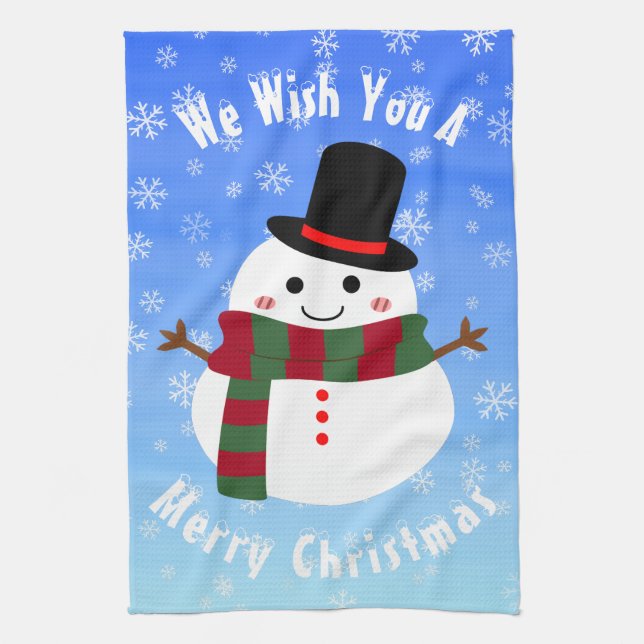 Vit jul Snögubbe Kökshandduk (Vertikal)