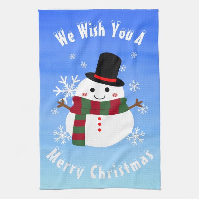 Vit jul Snögubbe Kökshandduk (Vertikal)