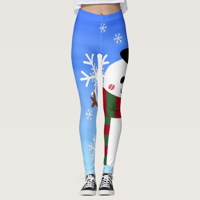 Vit jul Snögubbe Leggings (Framsida)