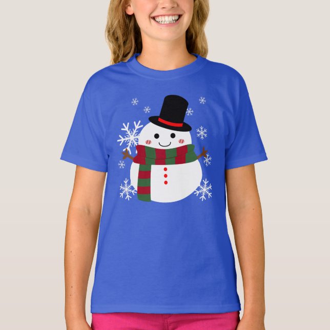 Vit jul Snögubbe T Shirt (Framsida)