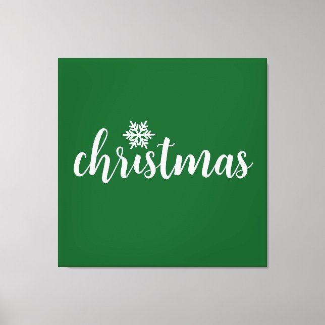 Vit JUL Text Snöflinga På Skoggrön Canvastryck (Framsida)