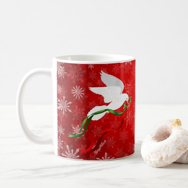 Vit juldova kaffemugg (Med munk)