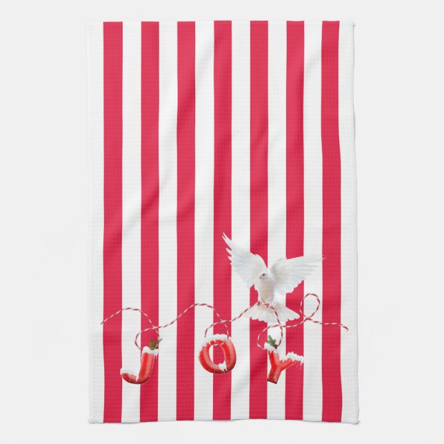 Vit julduva på Rand Kökshandduk (Vertikal)