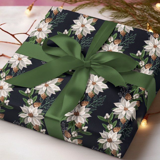 Vit julestjärna Tallkotte Vinter Jul Blommig Presentpapper (Skapare uppladdad)