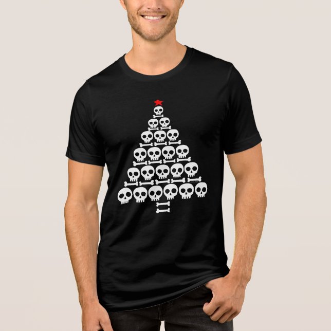 Vit julgran av dödskallar och ben t shirt (Framsida)