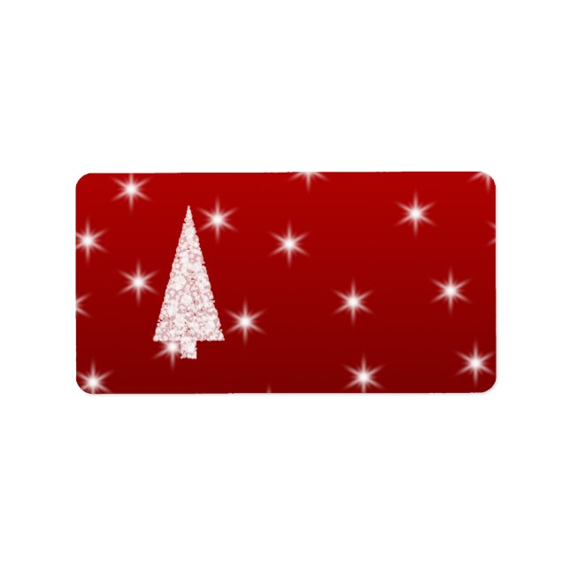 Vit Julgran med stjärnor på Red. Adressetikett (Framsidan)