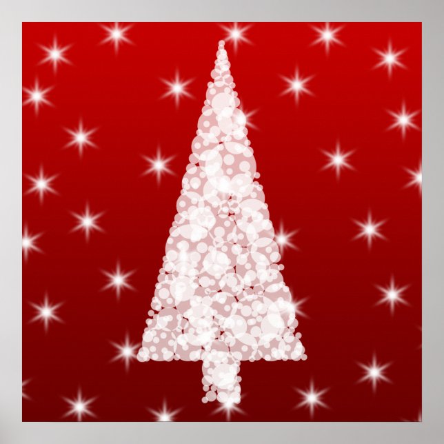 Vit Julgran med stjärnor på Red. Poster (Framsidan)