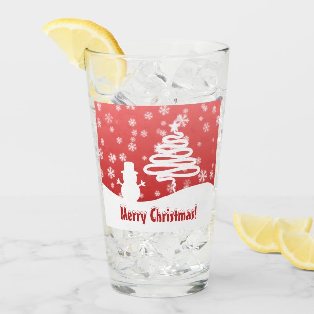 Vit julgran och snöman glaskopp (Framsida Ice)