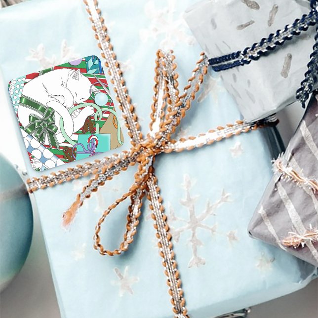 Vit julklapp fyrkantigt klistermärke (Skapare uppladdad)