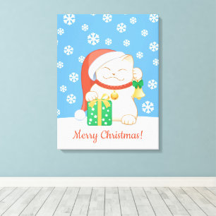 Vit julklapp i en röd hatt canvastryck