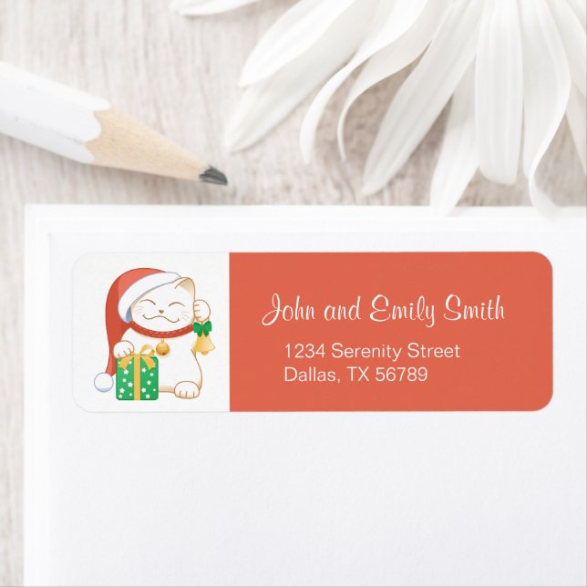 Vit julklapp i en röd hatt returadress etikett (Insitu)