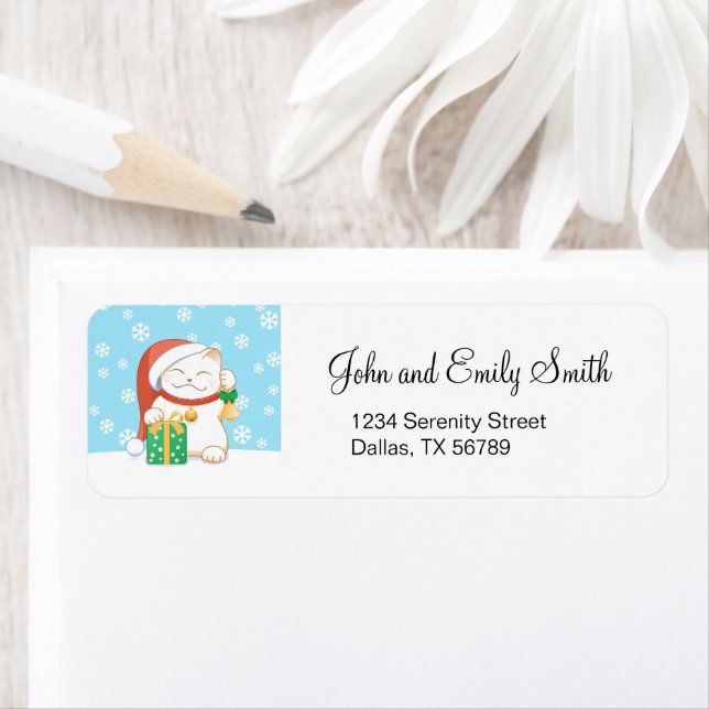 Vit julklapp i en röd hatt returadress etikett (Insitu)