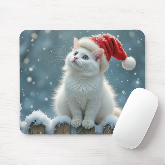 Vit julklapp på ett snöslemhinne musmatta (Med mus)