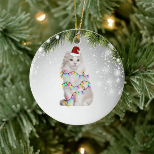 Vit julklapp till Kat Lover Kid Vuxen Julgransprydnad Keramik
