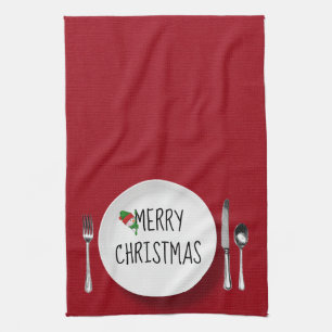 Vit julplåt och Silverware Kitchen Towel Kökshandduk