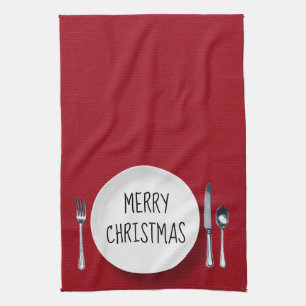 Vit julplåt och Silverware Kitchen Towel Kökshandduk
