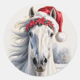 Vit julsticker med häst runt klistermärke