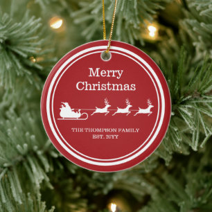Vit jultomtesläde och God Jul-text på rött Julgransprydnad Keramik