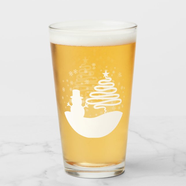 Vit julvinter Wonderland Snögubbe Träd Glaskopp (Framsida fylld)