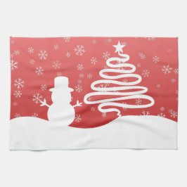 Vit julvinter Wonderland Snögubbe Träd Kökshandduk