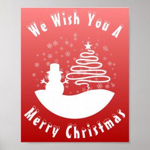 Vit julvinter Wonderland Snögubbe Träd Poster