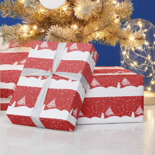 Vit julvinter Wonderland Snögubbe Träd Presentpapper