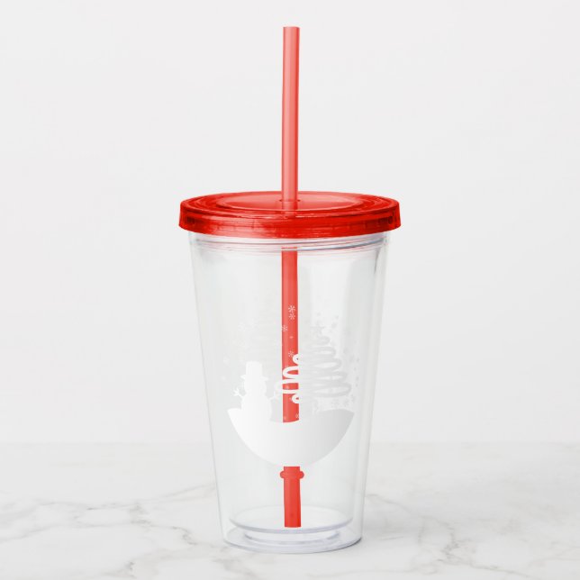 Vit julvinter Wonderland Snögubbe Träd Take Away Mugg (Framsida)