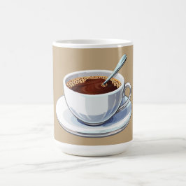 Vit kaffekopp på en tallrik fylld med kaffe