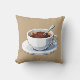 Vit kaffekopp på en tallrik fylld med kaffe kudde