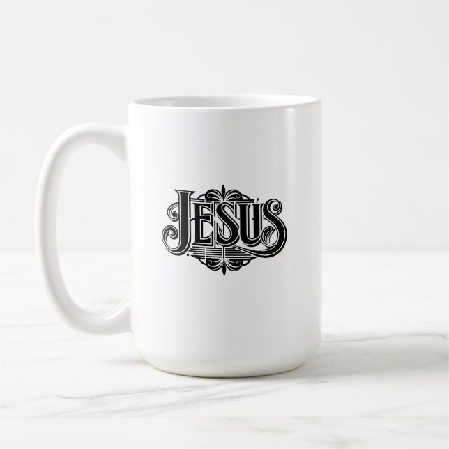 Vit kaffemugg med Jesus namn (Vänster)