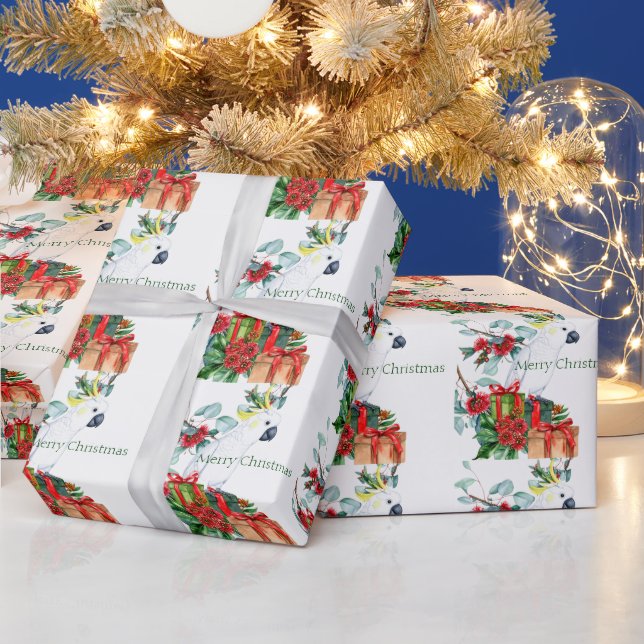 Vit kakadua presenterar God Jul Presentpapper (Helgdagar)