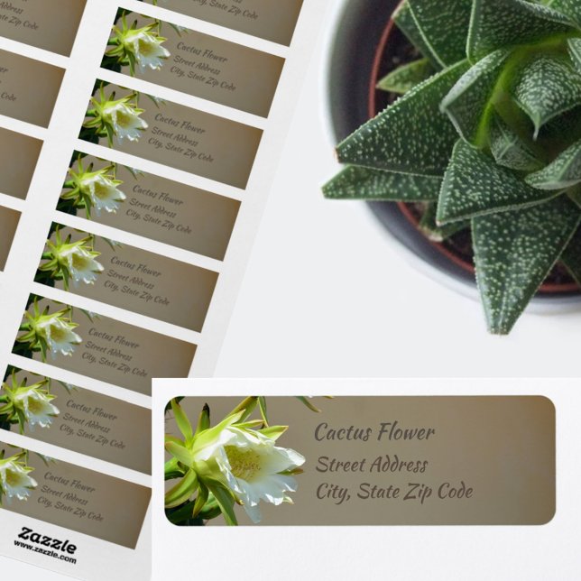 Vit kaktus Flower Botanical Taupe Returadress Returadress Etikett (Skapare uppladdad)