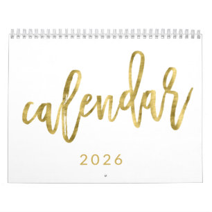 Vit kalender 2026 med Faux gyllene månader