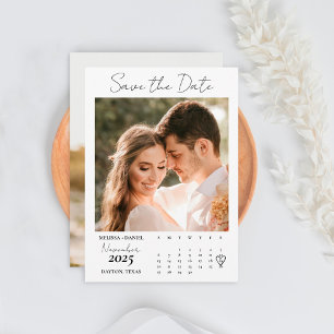 Vit kalender Två foto Bröllop Spara Datumet