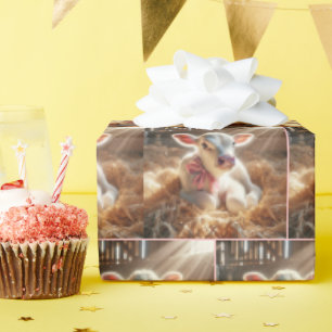 Vit kalv i Barn Stall Presentpapper