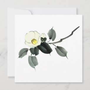 Vit kamellia sui bläck och japansk vattenfärg tack kort