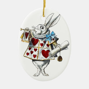 Vit kanin Alice i Underlandet Hjärtans kanin Julgransprydnad Keramik