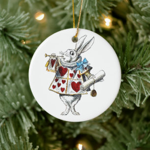 Vit kanin Alice i Underlandet Hjärtans kanin Julgransprydnad Keramik