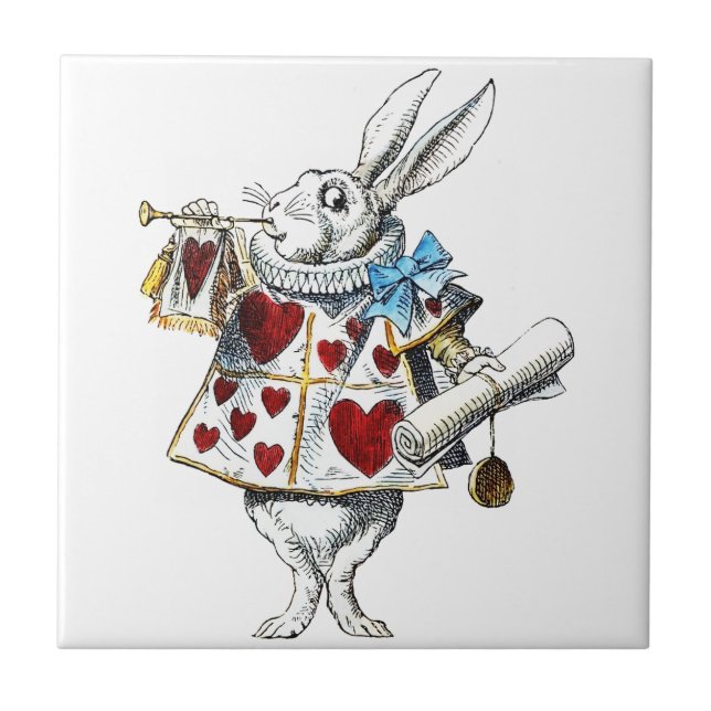 Vit kanin Alice i Underlandet Hjärtans kanin Kakelplatta (Framsidan)