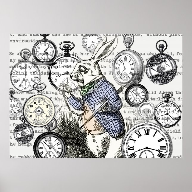 Vit kanin Alice i Underlandet klockor konst Poster (Framsidan)