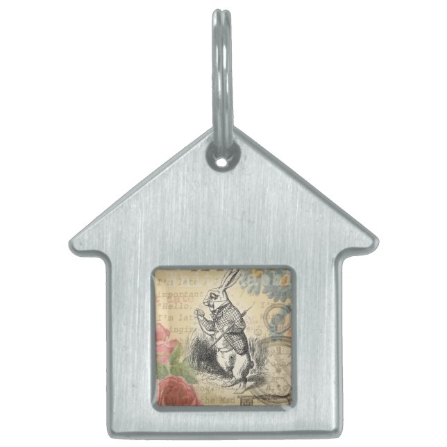 Vit Kanin Alice i Underlandet Konst Namnbricka Husdjur (Framsidan)