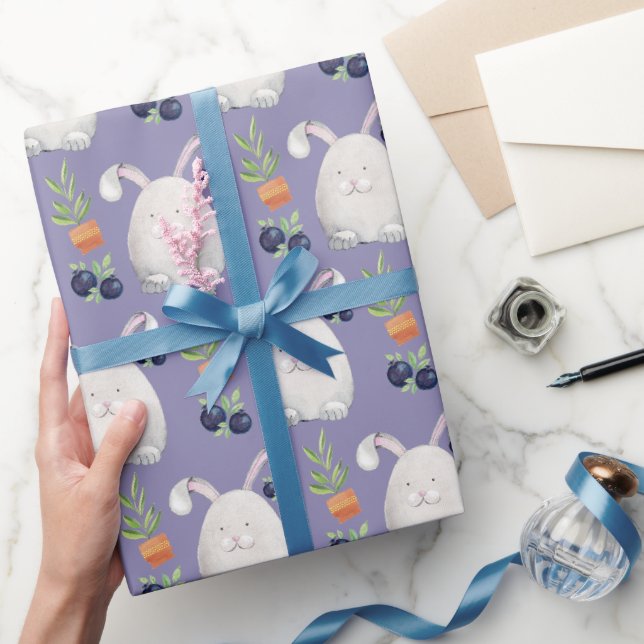 Vit Kanin Färgrik Akvarellmönster Presentpapper (Gifting)