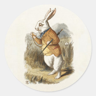Vit kanin från Alice In Wonderland Vintage Art Runt Klistermärke