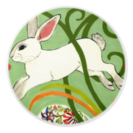 Vit kanin Grönt Art Deco Vines Drawer Drag Knopp