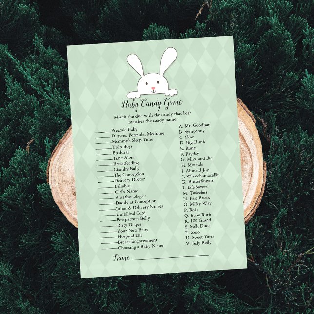 Vit kanin Grönt Baby Candy Shower Game Inbjudningar (Skapare uppladdad)