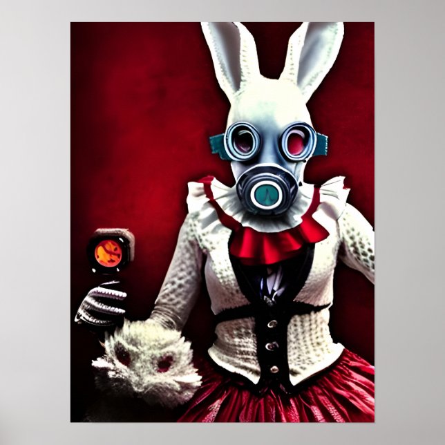 Vit kanin i en gasmask poster (Framsidan)