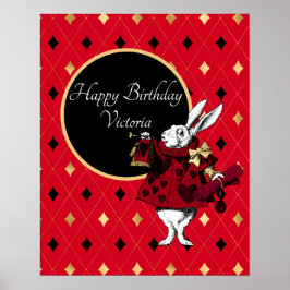 Vit kanin i Red Birthday Poster