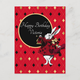Vit kanin i Red Birthday Vykort