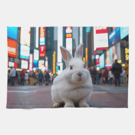 Vit kanin i Times Square Kökshandduk